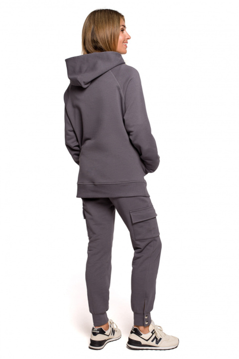Bluza damska kangurka dresowa z kapturem i ściągaczem antracytowa B198 Bluza damska kangurka dresowa z kapturem i ściągaczem antracytowa B198