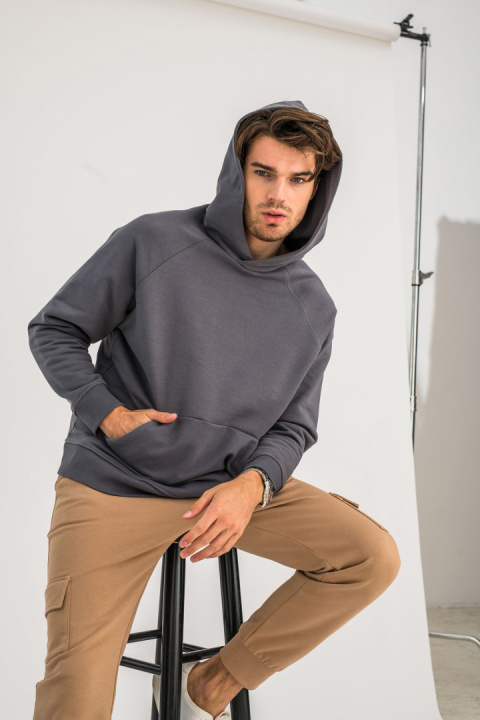 Bluza damska kangurka dresowa z kapturem i ściągaczem antracytowa B198 Bluza damska kangurka dresowa z kapturem i ściągaczem antracytowa B198