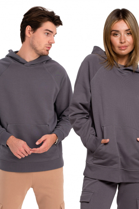 Bluza damska kangurka dresowa z kapturem i ściągaczem antracytowa B198 Bluza damska kangurka dresowa z kapturem i ściągaczem antracytowa B198