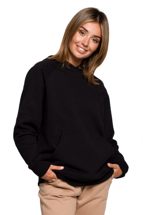 Bluza damska kangurka dresowa z kapturem i ściągaczem czarna B198 Bluza damska kangurka dresowa z kapturem i ściągaczem czarna B198