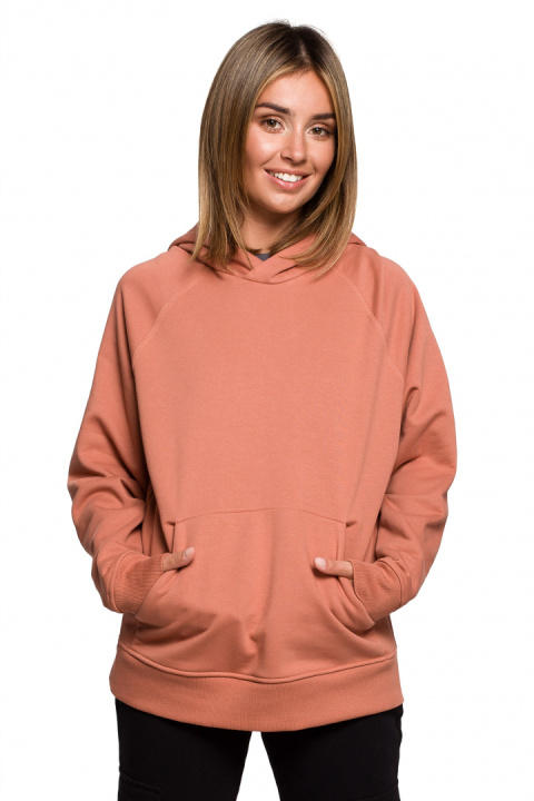 Bluza damska kangurka dresowa z kapturem i ściągaczem ceglasta B198 Bluza damska kangurka dresowa z kapturem i ściągaczem ceglasta B198