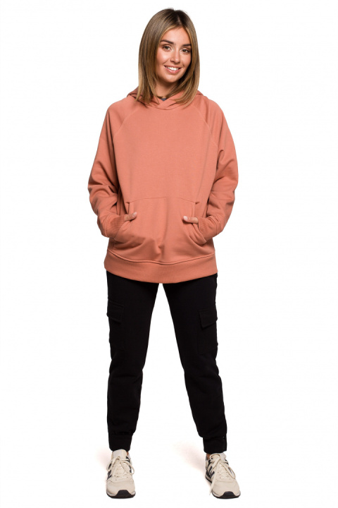 Bluza damska kangurka dresowa z kapturem i ściągaczem ceglasta B198 Bluza damska kangurka dresowa z kapturem i ściągaczem ceglasta B198