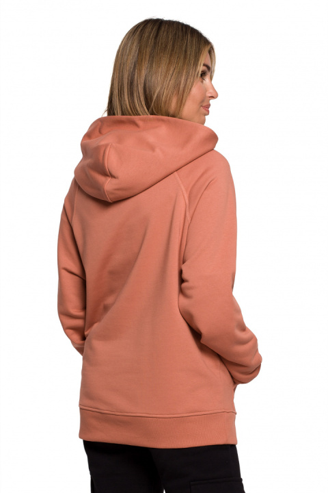 Bluza damska kangurka dresowa z kapturem i ściągaczem ceglasta B198 Bluza damska kangurka dresowa z kapturem i ściągaczem ceglasta B198
