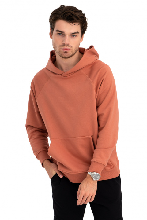 Bluza damska kangurka dresowa z kapturem i ściągaczem ceglasta B198 Bluza damska kangurka dresowa z kapturem i ściągaczem ceglasta B198