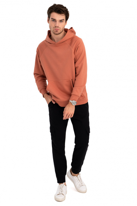 Bluza damska kangurka dresowa z kapturem i ściągaczem ceglasta B198 Bluza damska kangurka dresowa z kapturem i ściągaczem ceglasta B198