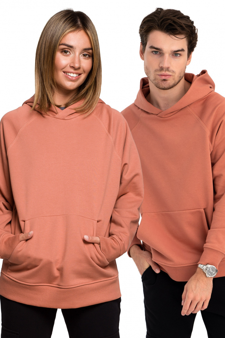 Bluza damska kangurka dresowa z kapturem i ściągaczem ceglasta B198 Bluza damska kangurka dresowa z kapturem i ściągaczem ceglasta B198