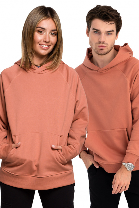 Bluza damska kangurka dresowa z kapturem i ściągaczem ceglasta B198 Bluza damska kangurka dresowa z kapturem i ściągaczem ceglasta B198