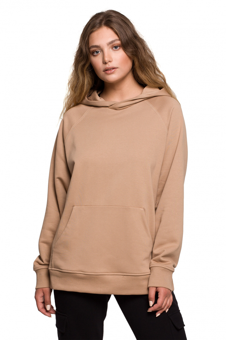Bluza damska kangurka dresowa z kapturem i ściągaczem orzechowa B198 Bluza damska kangurka dresowa z kapturem i ściągaczem orzechowa B198