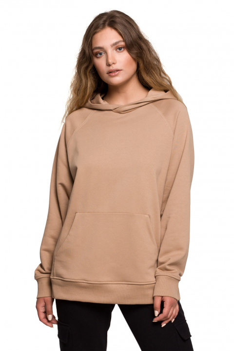 Bluza damska kangurka dresowa z kapturem i ściągaczem orzechowa B198 Bluza damska kangurka dresowa z kapturem i ściągaczem orzechowa B198