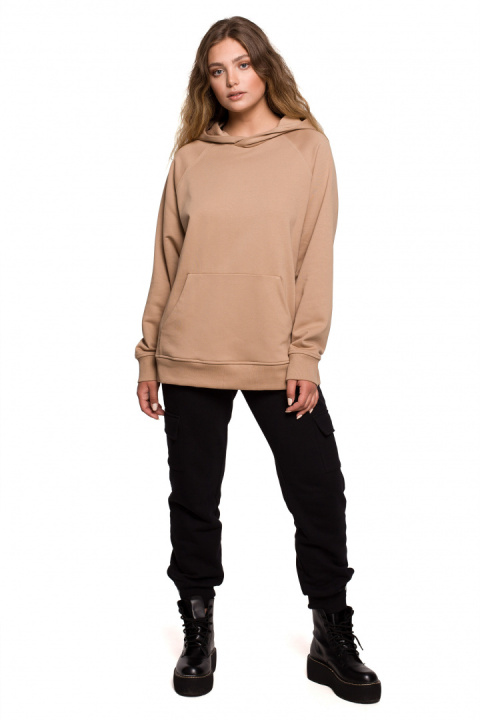 Bluza damska kangurka dresowa z kapturem i ściągaczem orzechowa B198 Bluza damska kangurka dresowa z kapturem i ściągaczem orzechowa B198