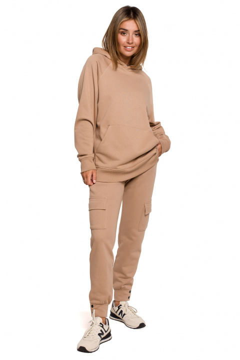 Bluza damska kangurka dresowa z kapturem i ściągaczem orzechowa B198 Bluza damska kangurka dresowa z kapturem i ściągaczem orzechowa B198