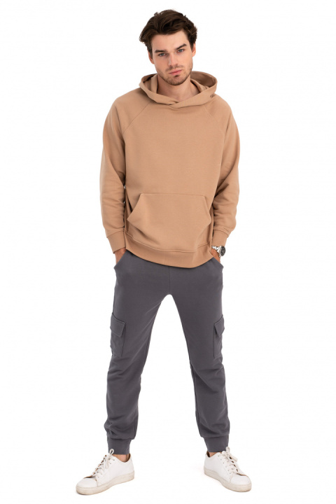 Bluza damska kangurka dresowa z kapturem i ściągaczem orzechowa B198 Bluza damska kangurka dresowa z kapturem i ściągaczem orzechowa B198
