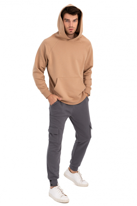 Bluza damska kangurka dresowa z kapturem i ściągaczem orzechowa B198 Bluza damska kangurka dresowa z kapturem i ściągaczem orzechowa B198