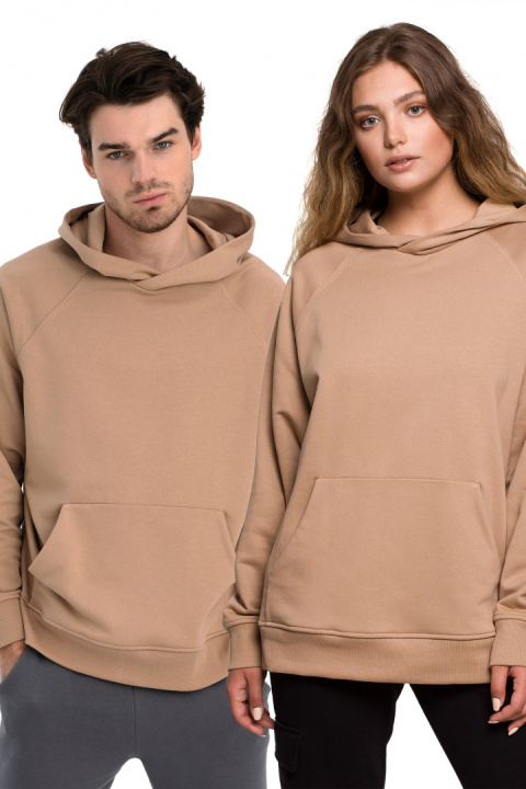 Bluza damska kangurka dresowa z kapturem i ściągaczem orzechowa B198 Bluza damska kangurka dresowa z kapturem i ściągaczem orzechowa B198