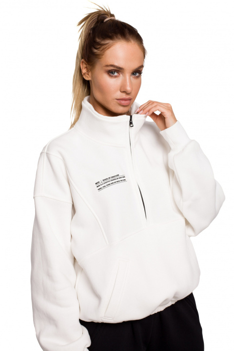 Bluza damska luźna rozpinana z kołnierzem i gumą ecru me616 Bluza damska luźna rozpinana z kołnierzem i gumą ecru me616