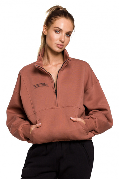 Bluza damska luźna rozpinana z kołnierzem i gumą marsala me616 Bluza damska luźna rozpinana z kołnierzem i gumą marsala me616