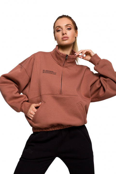 Bluza damska luźna rozpinana z kołnierzem i gumą marsala me616 Bluza damska luźna rozpinana z kołnierzem i gumą marsala me616