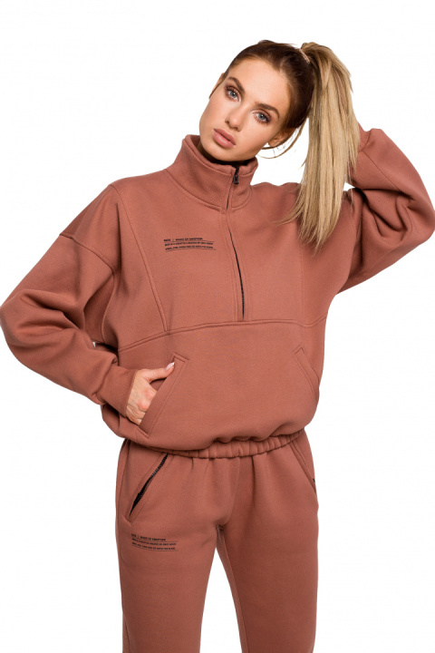 Bluza damska luźna rozpinana z kołnierzem i gumą marsala me616 Bluza damska luźna rozpinana z kołnierzem i gumą marsala me616