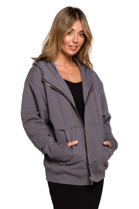 Bluza damska rozpinana kangurka dresowa z kapturem antracytowa B199 Bluza damska rozpinana kangurka dresowa z kapturem antracytowa B199