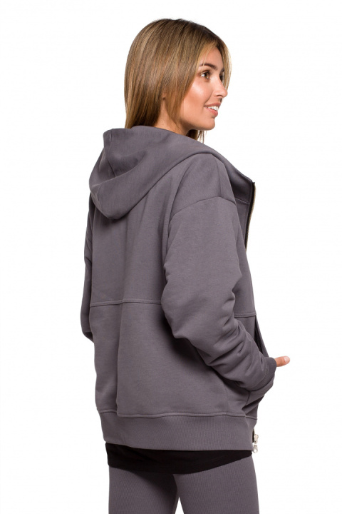 Bluza damska rozpinana kangurka dresowa z kapturem antracytowa B199 Bluza damska rozpinana kangurka dresowa z kapturem antracytowa B199