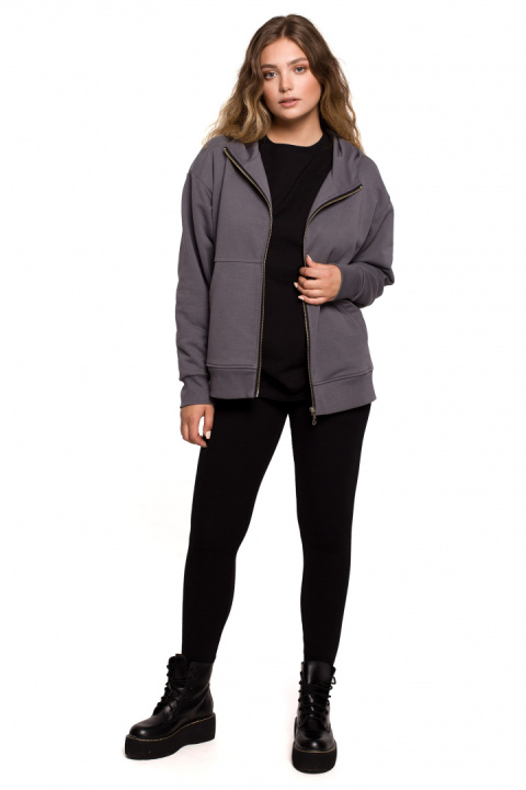 Bluza damska rozpinana kangurka dresowa z kapturem antracytowa B199 Bluza damska rozpinana kangurka dresowa z kapturem antracytowa B199