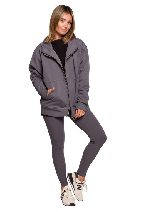 Bluza damska rozpinana kangurka dresowa z kapturem antracytowa B199 Bluza damska rozpinana kangurka dresowa z kapturem antracytowa B199