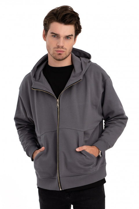 Bluza damska rozpinana kangurka dresowa z kapturem antracytowa B199 Bluza damska rozpinana kangurka dresowa z kapturem antracytowa B199