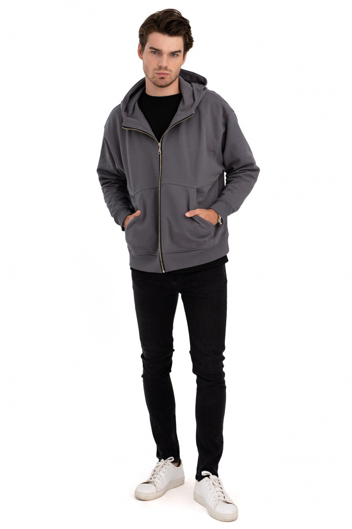 Bluza damska rozpinana kangurka dresowa z kapturem antracytowa B199 Bluza damska rozpinana kangurka dresowa z kapturem antracytowa B199