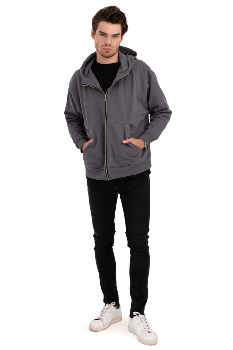 Bluza damska rozpinana kangurka dresowa z kapturem antracytowa B199 Bluza damska rozpinana kangurka dresowa z kapturem antracytowa B199