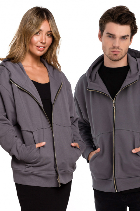 Bluza damska rozpinana kangurka dresowa z kapturem antracytowa B199 Bluza damska rozpinana kangurka dresowa z kapturem antracytowa B199