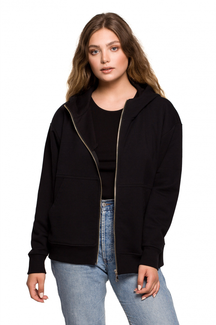Bluza damska rozpinana kangurka dresowa z kapturem czarna B199 Bluza damska rozpinana kangurka dresowa z kapturem czarna B199