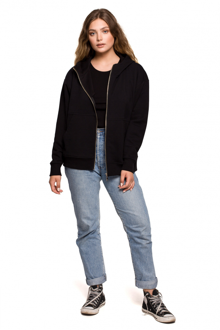 Bluza damska rozpinana kangurka dresowa z kapturem czarna B199 Bluza damska rozpinana kangurka dresowa z kapturem czarna B199