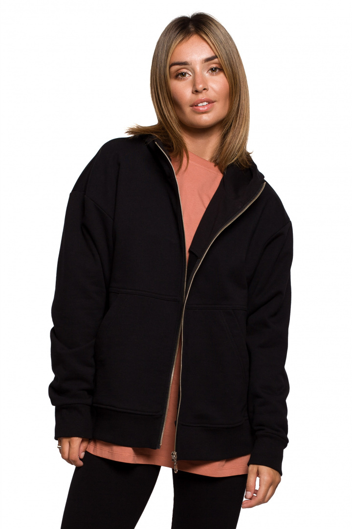 Bluza damska rozpinana kangurka dresowa z kapturem czarna B199 Bluza damska rozpinana kangurka dresowa z kapturem czarna B199