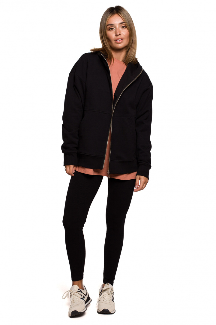Bluza damska rozpinana kangurka dresowa z kapturem czarna B199 Bluza damska rozpinana kangurka dresowa z kapturem czarna B199