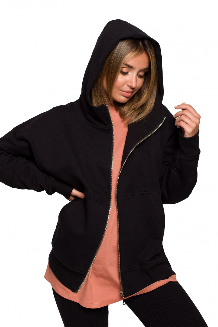 Bluza damska rozpinana kangurka dresowa z kapturem czarna B199 Bluza damska rozpinana kangurka dresowa z kapturem czarna B199