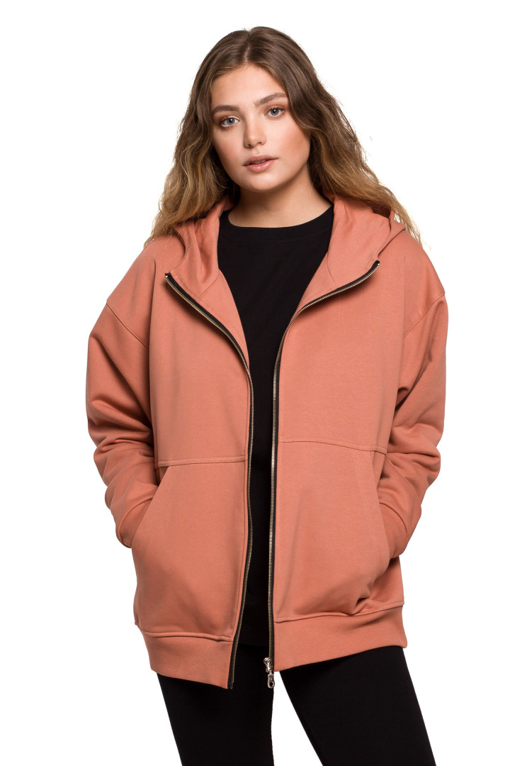 Bluza damska rozpinana kangurka dresowa z kapturem ceglasta B199 Bluza damska rozpinana kangurka dresowa z kapturem ceglasta B199