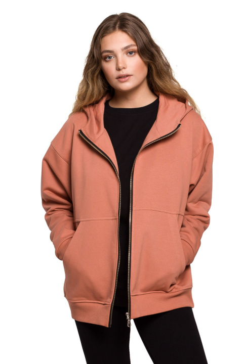 Bluza damska rozpinana kangurka dresowa z kapturem ceglasta B199 Bluza damska rozpinana kangurka dresowa z kapturem ceglasta B199