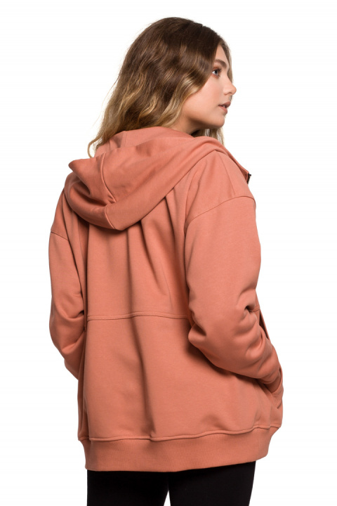 Bluza damska rozpinana kangurka dresowa z kapturem ceglasta B199 Bluza damska rozpinana kangurka dresowa z kapturem ceglasta B199