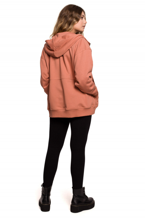Bluza damska rozpinana kangurka dresowa z kapturem ceglasta B199 Bluza damska rozpinana kangurka dresowa z kapturem ceglasta B199