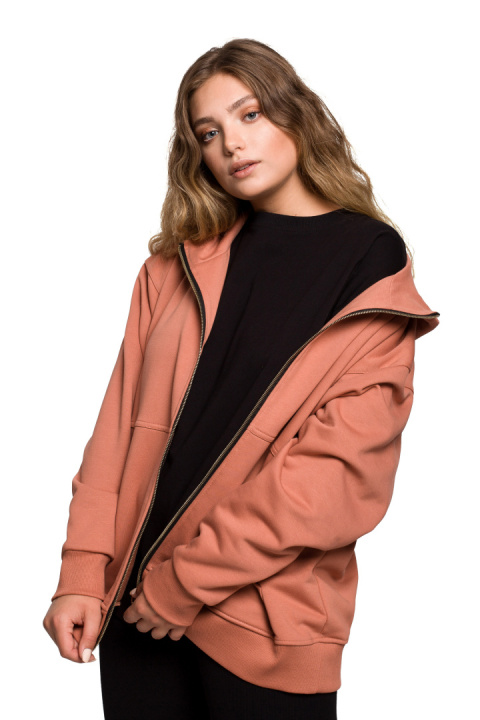 Bluza damska rozpinana kangurka dresowa z kapturem ceglasta B199 Bluza damska rozpinana kangurka dresowa z kapturem ceglasta B199