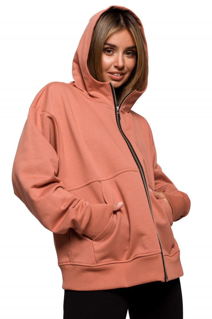Bluza damska rozpinana kangurka dresowa z kapturem ceglasta B199 Bluza damska rozpinana kangurka dresowa z kapturem ceglasta B199