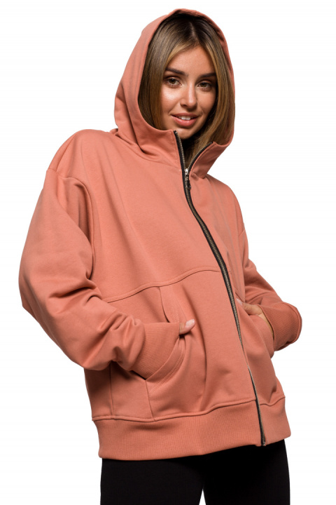 Bluza damska rozpinana kangurka dresowa z kapturem ceglasta B199 Bluza damska rozpinana kangurka dresowa z kapturem ceglasta B199