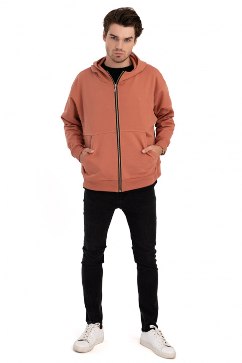 Bluza damska rozpinana kangurka dresowa z kapturem ceglasta B199 Bluza damska rozpinana kangurka dresowa z kapturem ceglasta B199