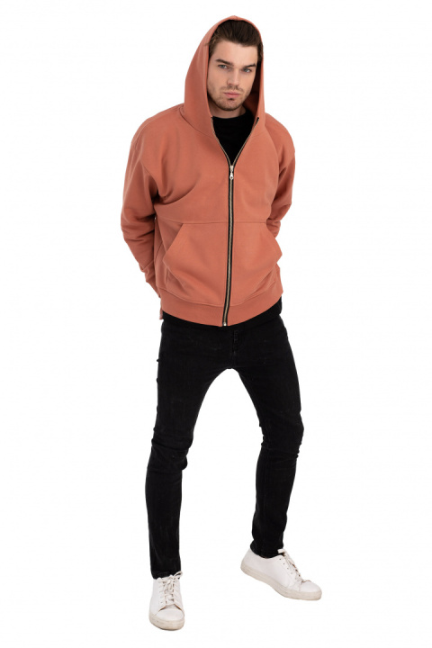 Bluza damska rozpinana kangurka dresowa z kapturem ceglasta B199 Bluza damska rozpinana kangurka dresowa z kapturem ceglasta B199