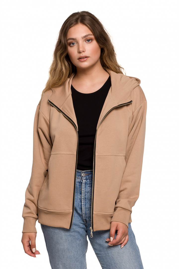 Bluza damska rozpinana kangurka dresowa z kapturem orzechowa B199 Bluza damska rozpinana kangurka dresowa z kapturem orzechowa B199