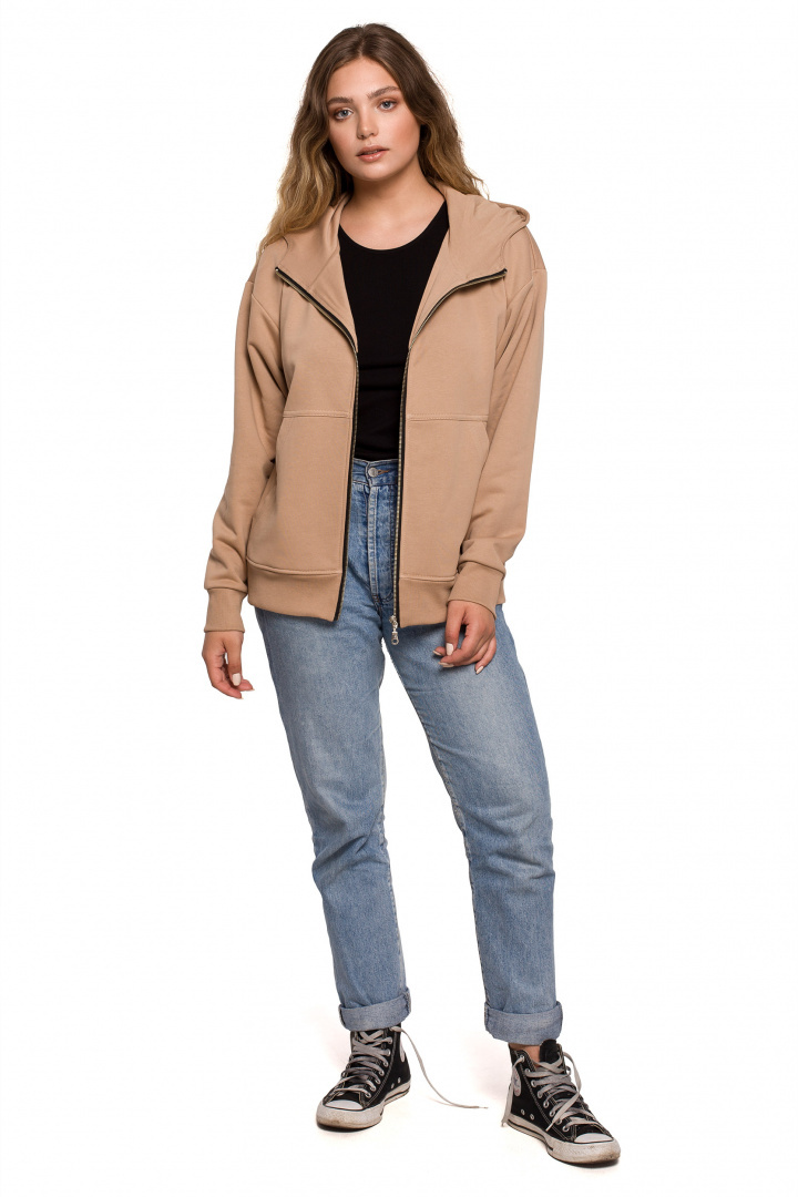 Bluza damska rozpinana kangurka dresowa z kapturem orzechowa B199 Bluza damska rozpinana kangurka dresowa z kapturem orzechowa B199