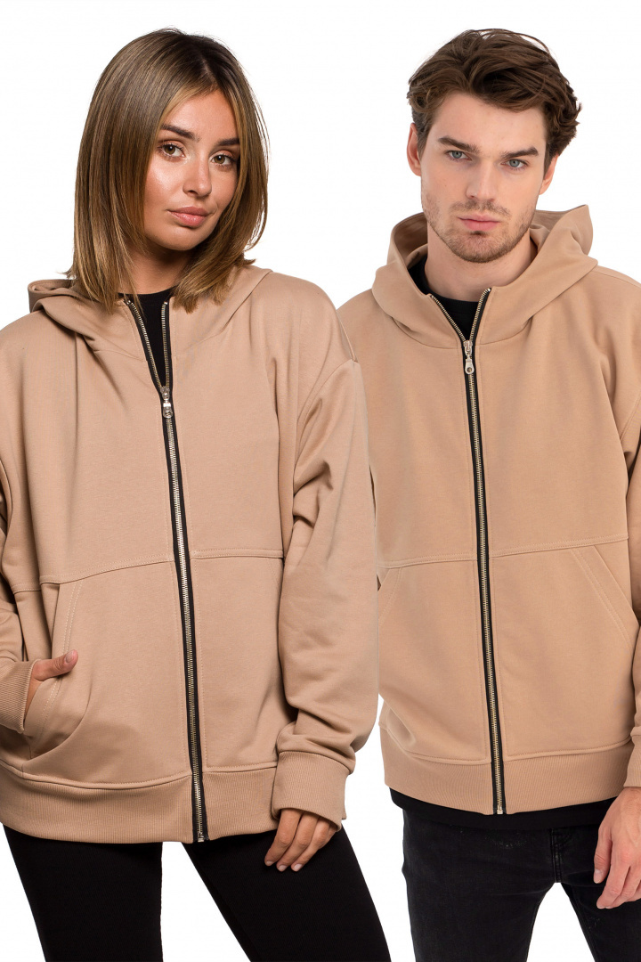 Bluza damska rozpinana kangurka dresowa z kapturem orzechowa B199 Bluza damska rozpinana kangurka dresowa z kapturem orzechowa B199