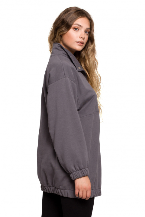 Bluza damska oversize długa z gumką i kieszenią antracytowa B202 Bluza damska oversize długa z gumką i kieszenią antracytowa B202