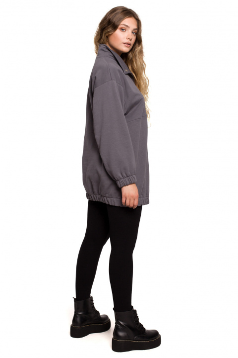 Bluza damska oversize długa z gumką i kieszenią antracytowa B202 Bluza damska oversize długa z gumką i kieszenią antracytowa B202