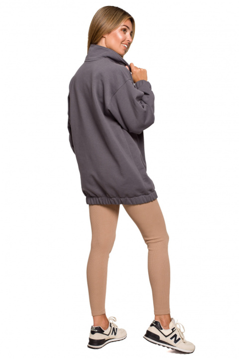 Bluza damska oversize długa z gumką i kieszenią antracytowa B202 Bluza damska oversize długa z gumką i kieszenią antracytowa B202